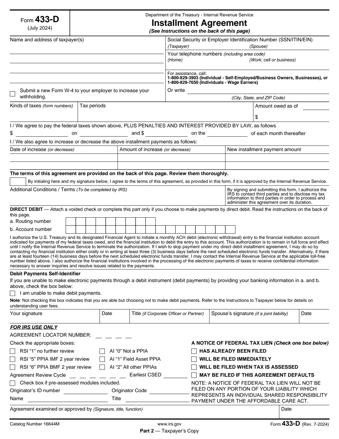 Form 433-D (2024) Installment Agreement — page 3 of 4