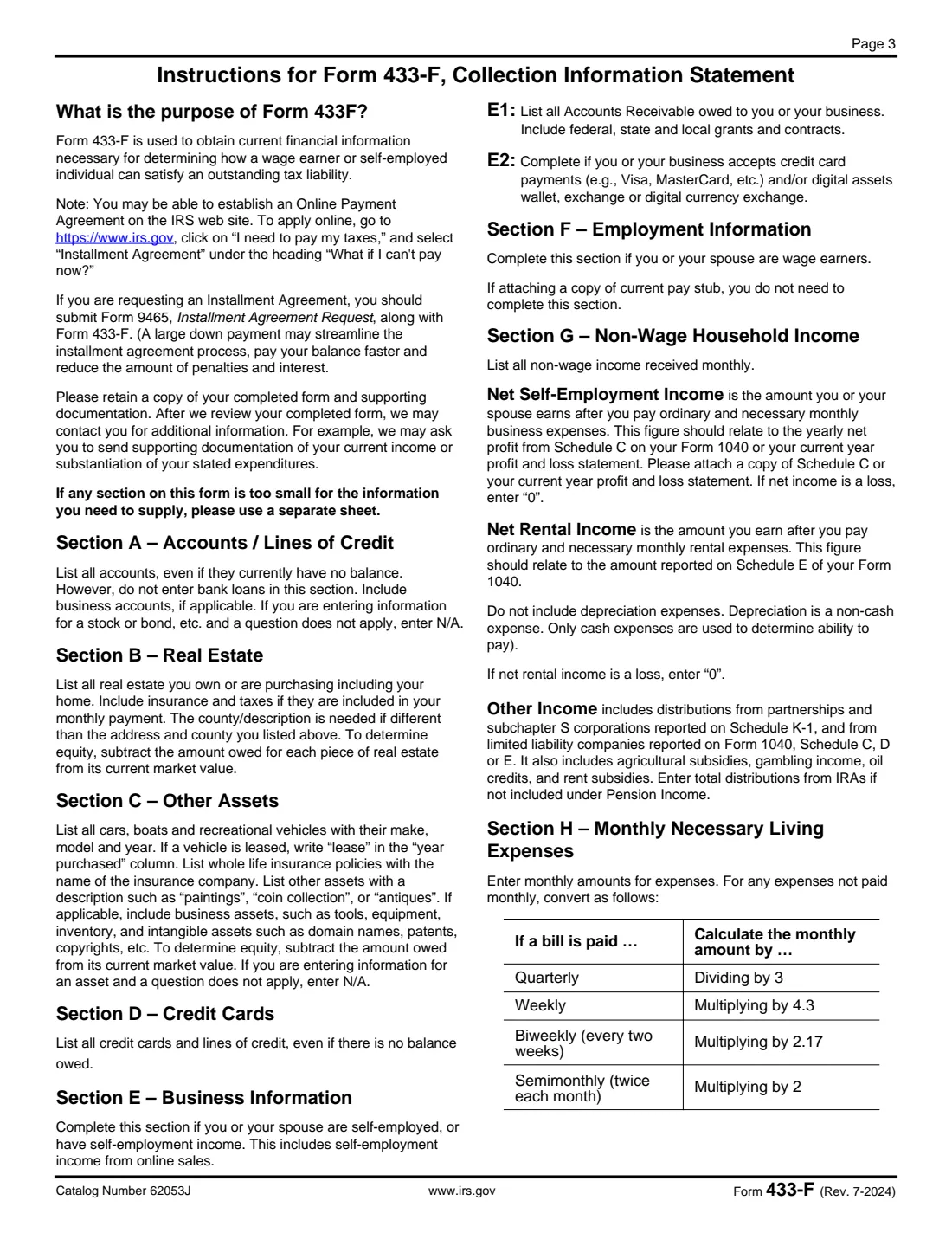 Form 433-F (2024) Collection Information Statement — page 3 of 4