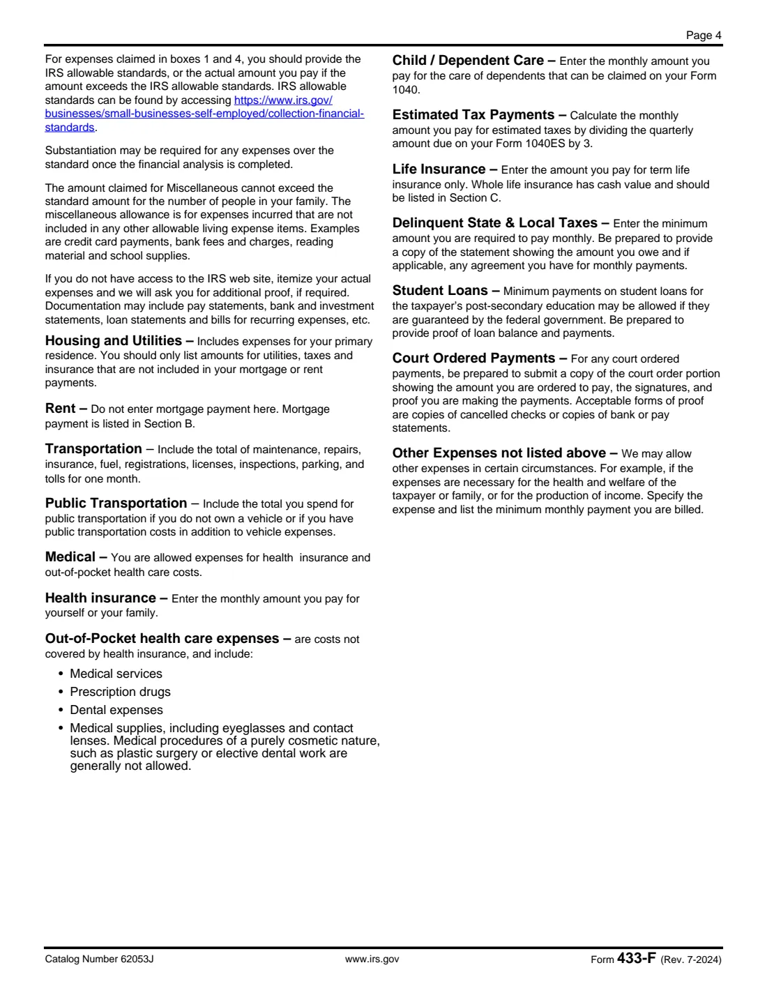 Form 433-F (2024) Collection Information Statement — page 4 of 4