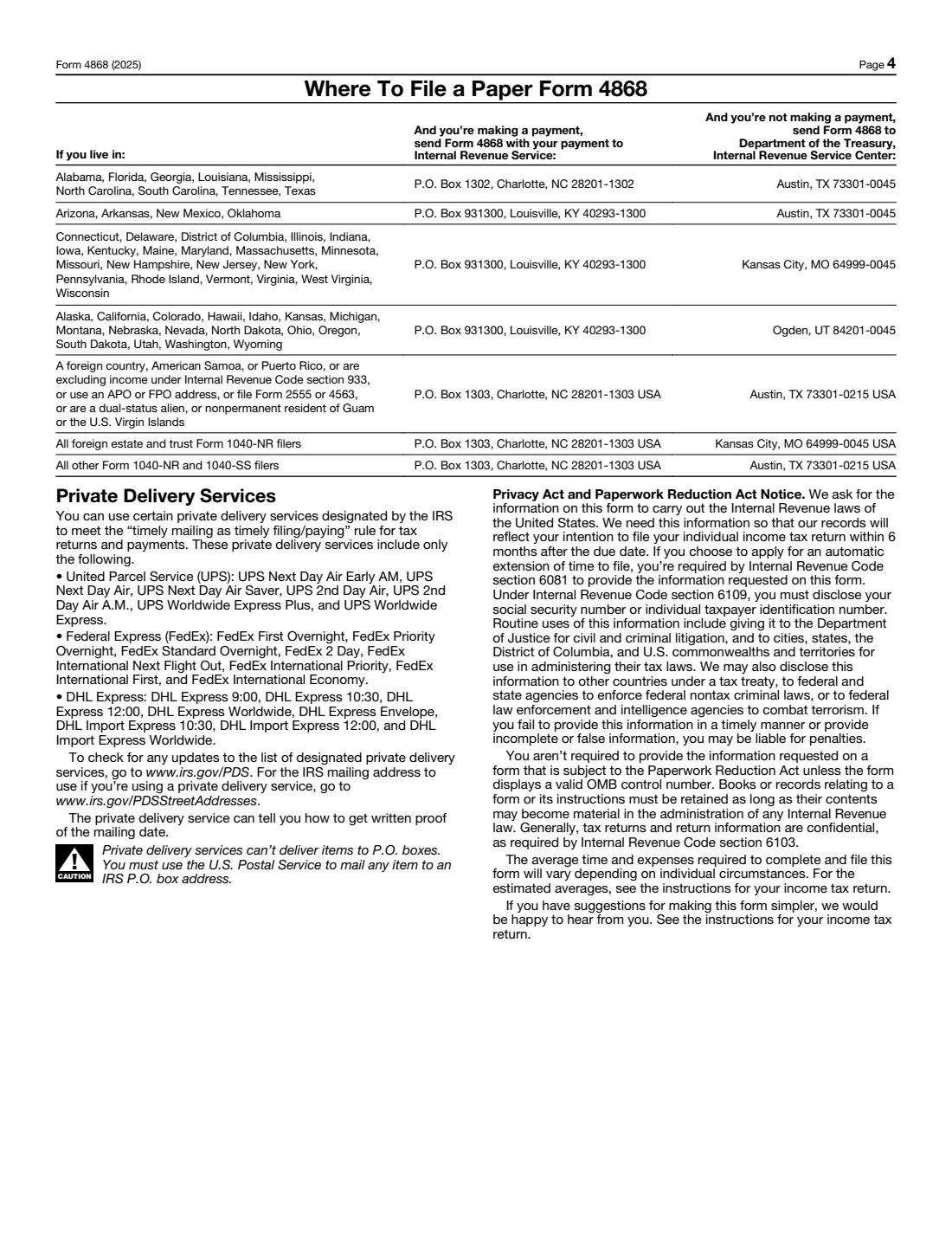 Form 4868 (2025) Application for Automatic Extension of Time To File U.S. Individual Income Tax Return — page 4 of 4