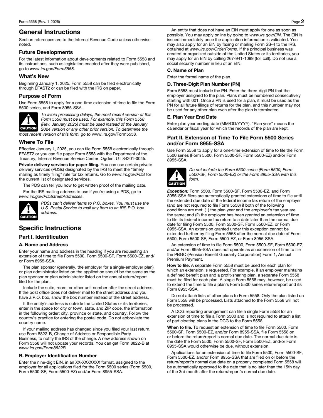 Form 5558 (2025) Application for Extension of Time To File Certain Employee Plan Returns — page 2 of 3
