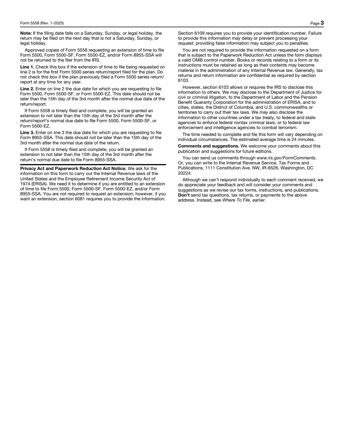 Form 5558 (2025) Application for Extension of Time To File Certain Employee Plan Returns — page 3 of 3