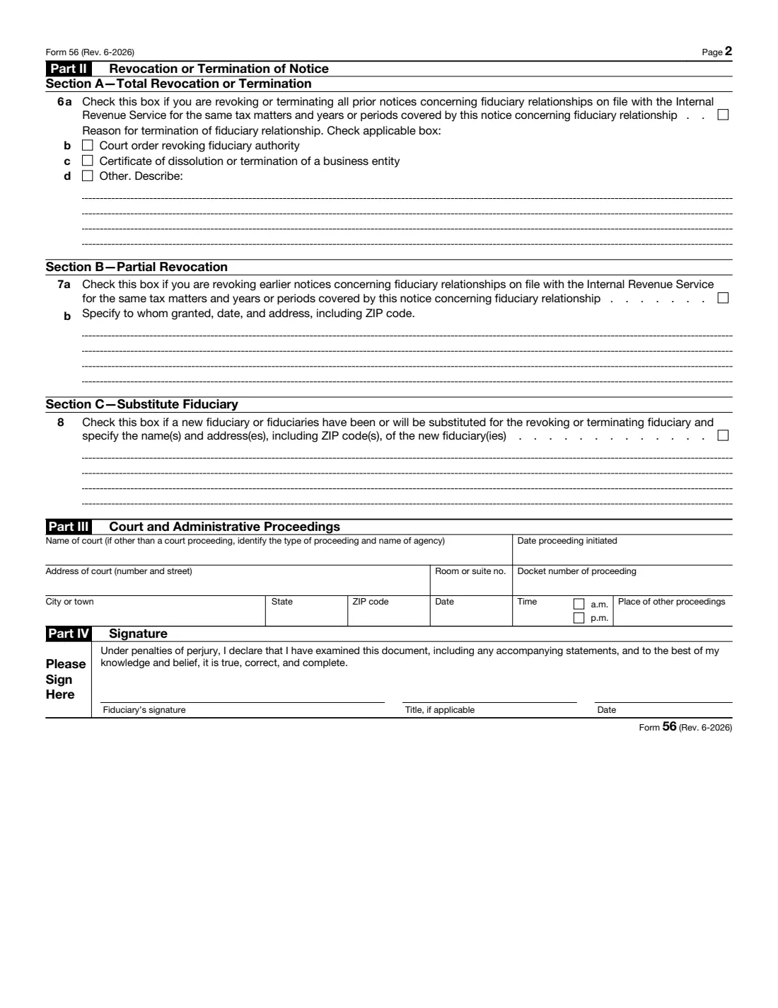Form 56 (2026) Notice Concerning Fiduciary Relationship — page 2 of 2