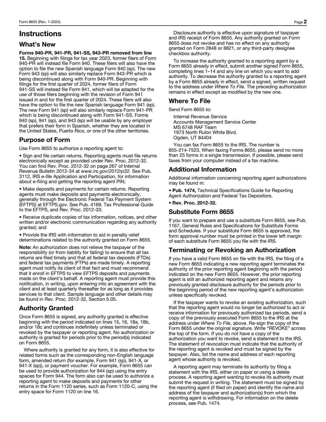 Form 8655 (2024) Reporting Agent Authorization — page 2 of 3