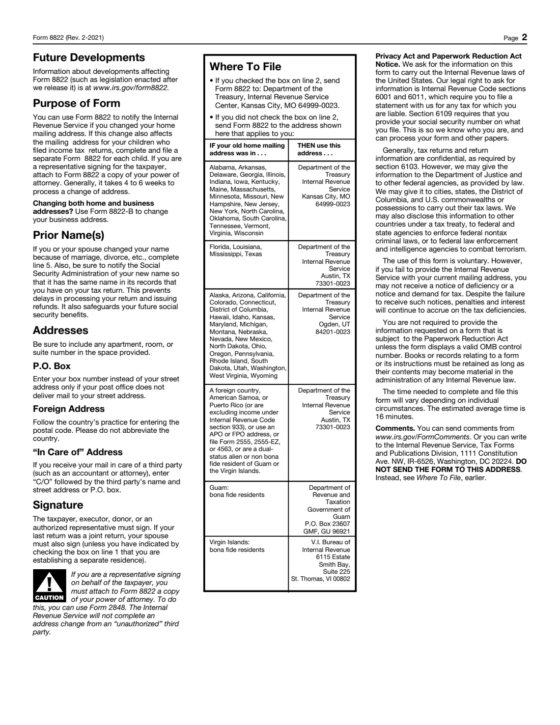 Form 8822 (2021) Change of Address (For Individual, Gift, Estate, or Generation-Skipping Transfer Tax Returns) — page 2 of 2