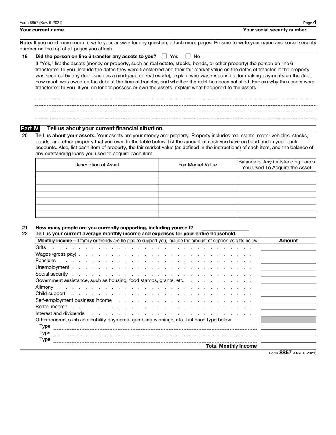 Form 8857 (2021) Request for Innocent Spouse Relief — page 4 of 6