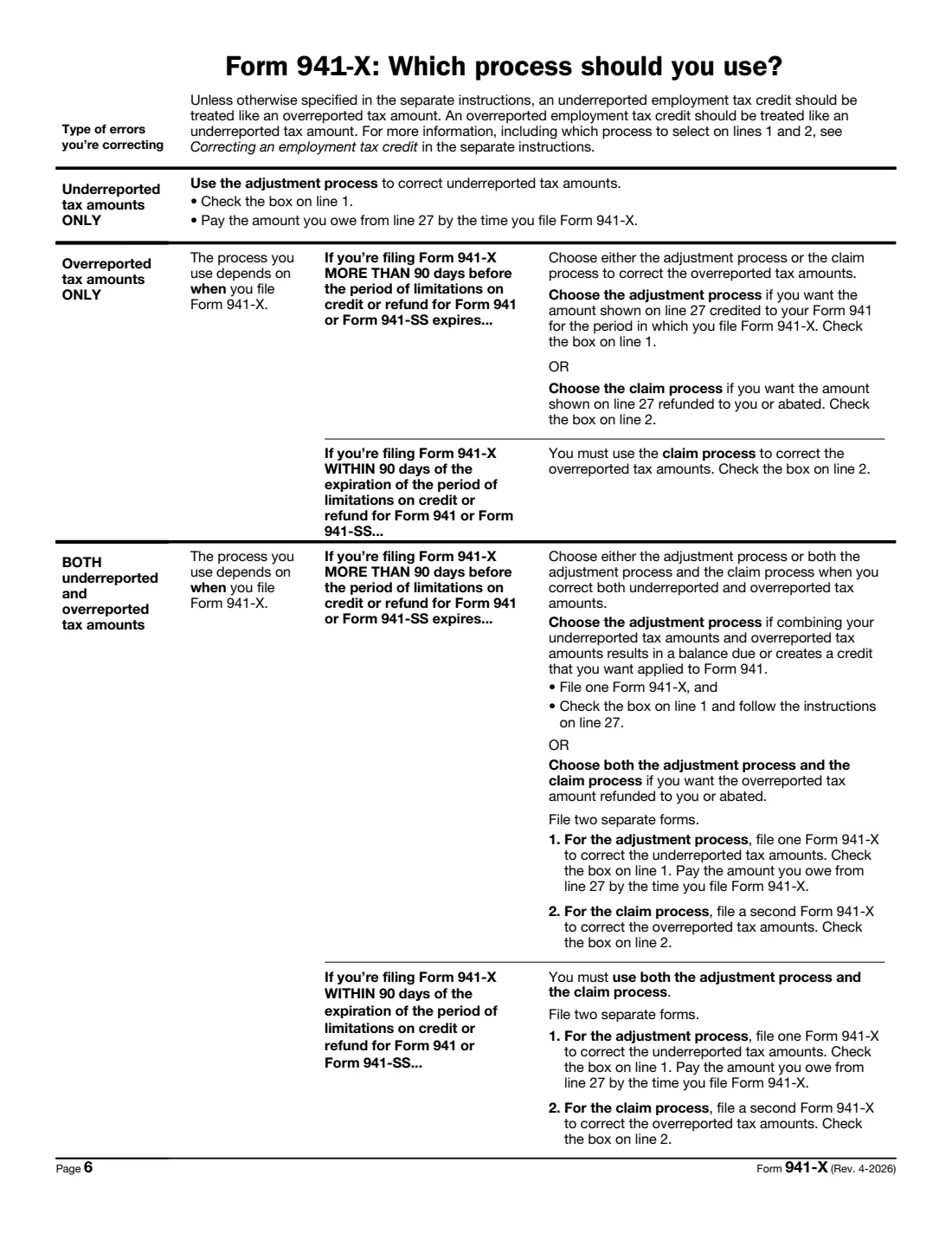 Form 941-X (2026) Adjusted Employer's QUARTERLY Federal Tax Return or Claim for Refund — page 6 of 6