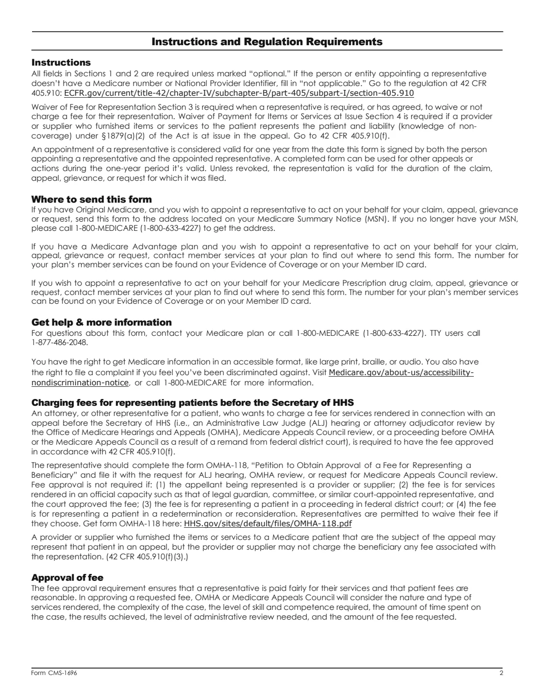 Form CMS-1696 (2026) Appointment of Representative (Medicare) — page 2 of 3