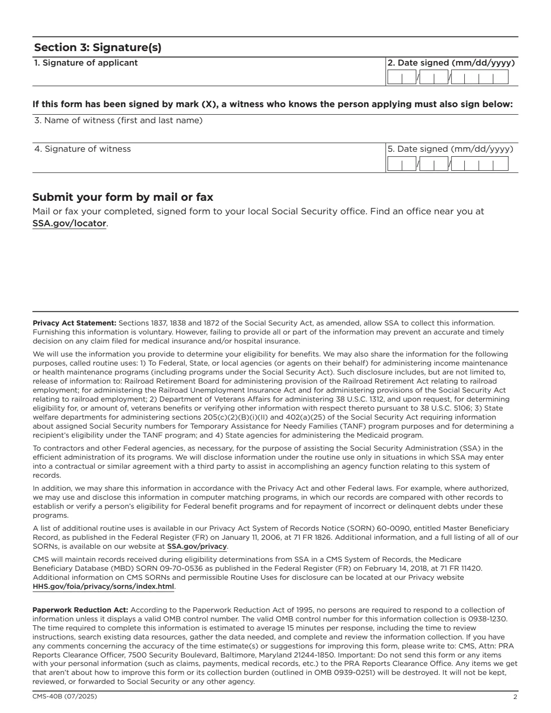 Form CMS-40B (2025) Application for Enrollment in Medicare Part B (Medical Insurance) — page 3 of 3