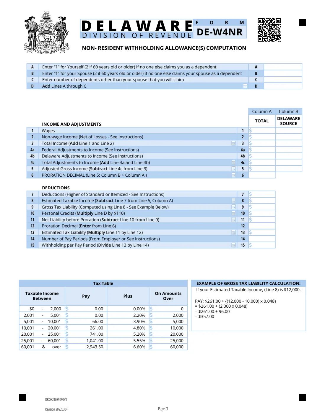 Delaware Form DE-W4 (2022) Employee's Withholding Allowance Certificate (Delaware) — page 3 of 3