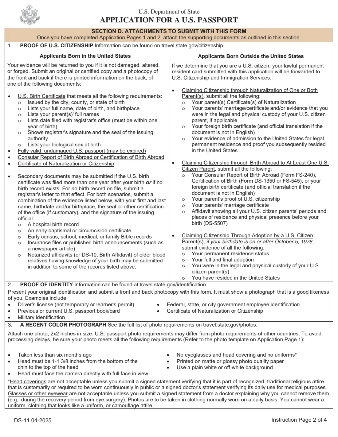 Form DS-11 (2025) Application for a U.S. Passport — page 2 of 6