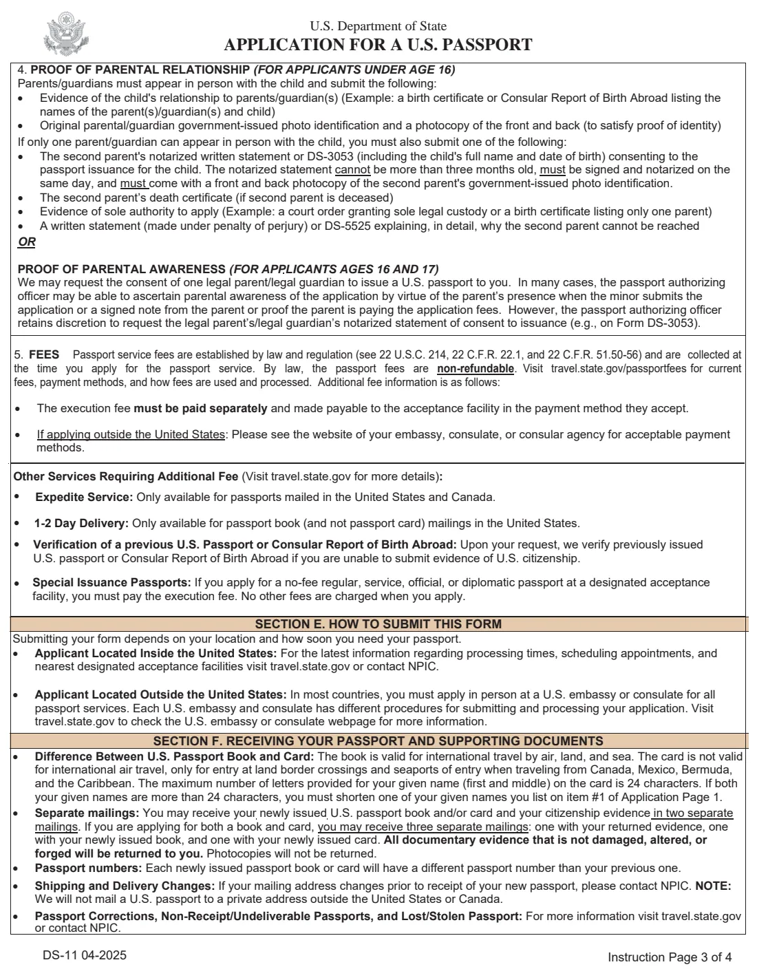 Form DS-11 (2025) Application for a U.S. Passport — page 3 of 6