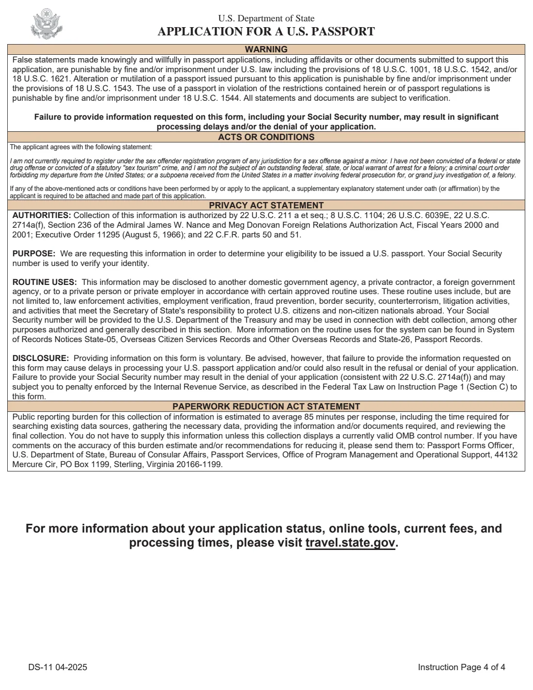 Form DS-11 (2025) Application for a U.S. Passport — page 4 of 6
