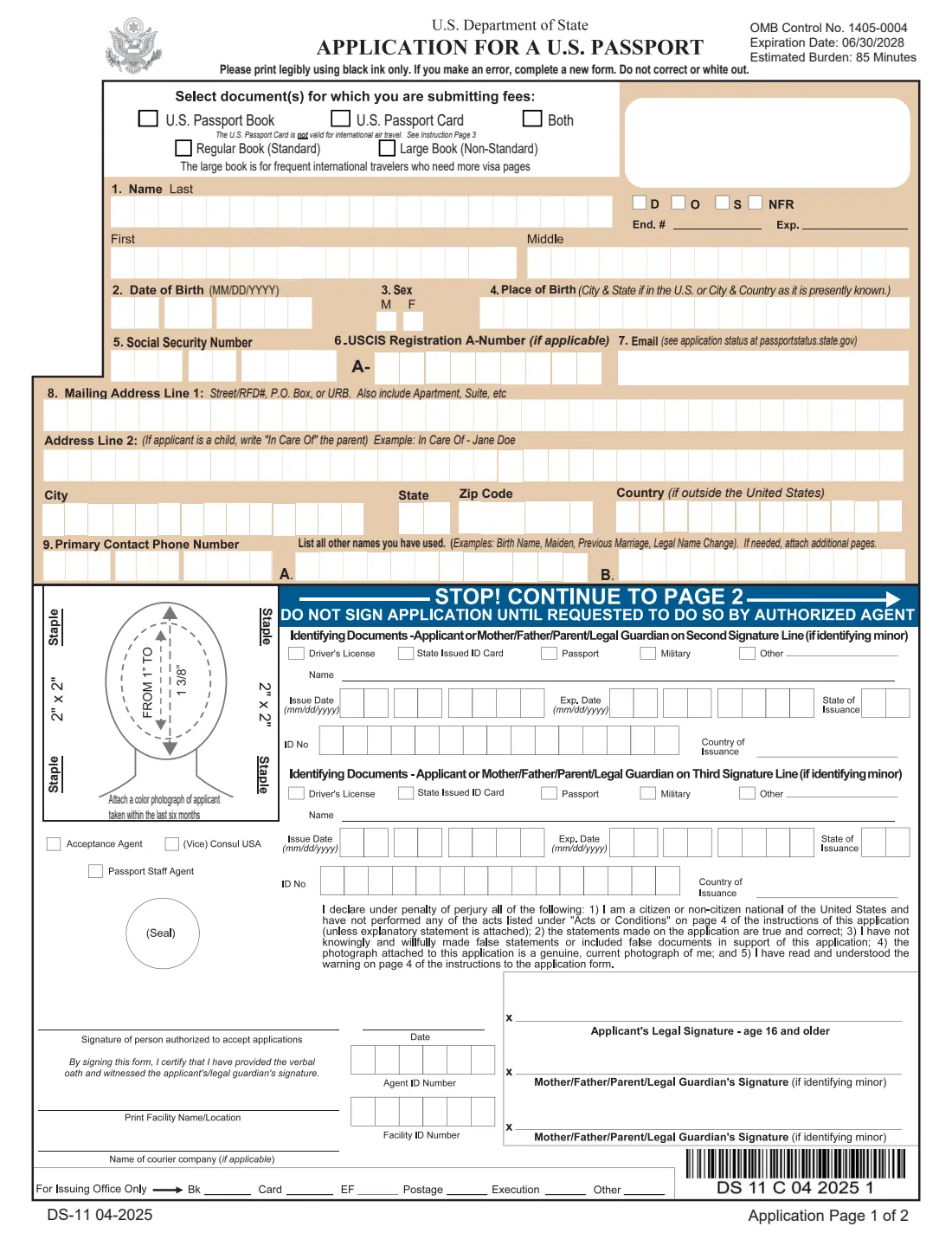 Form DS-11 (2025) Application for a U.S. Passport — page 5 of 6