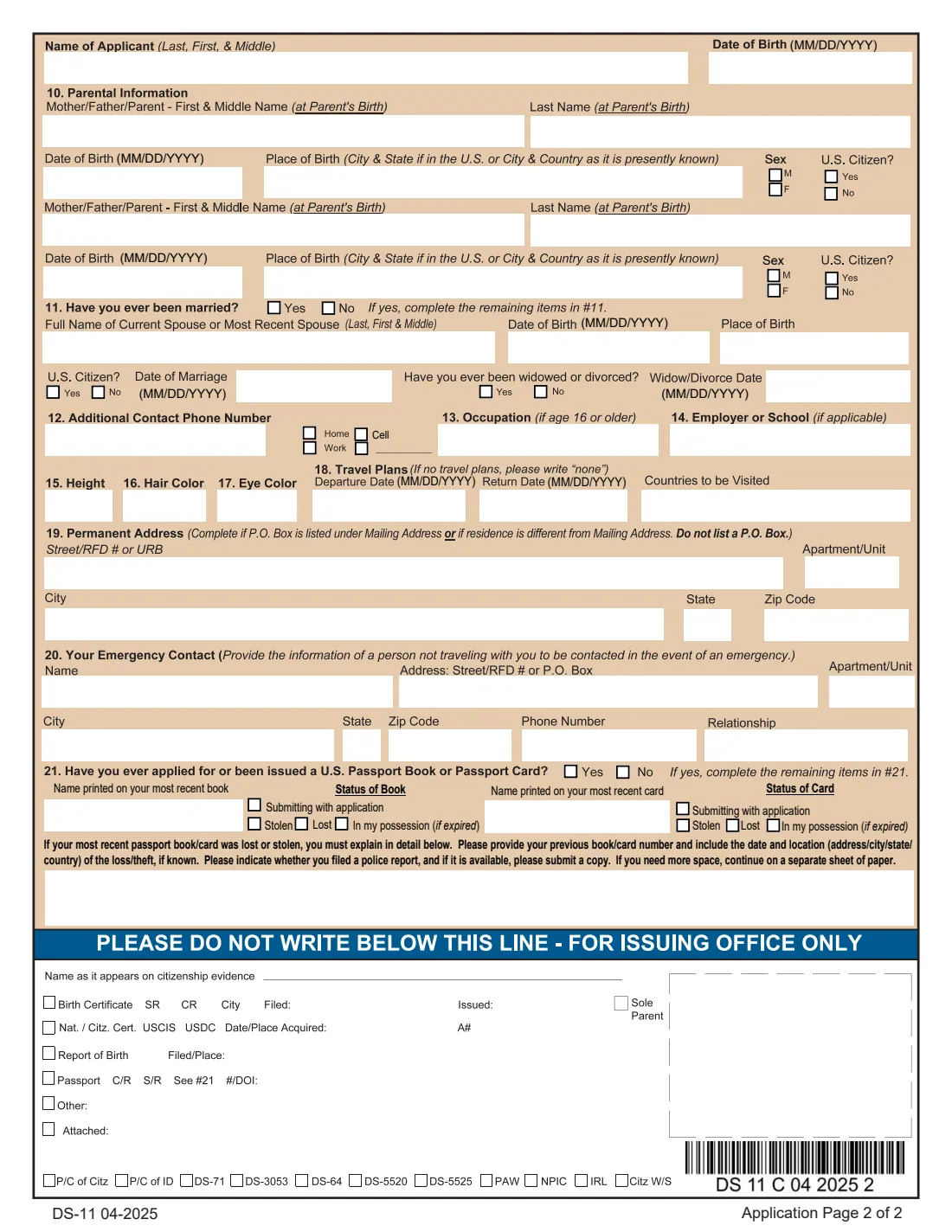 Form DS-11 (2025) Application for a U.S. Passport — page 6 of 6