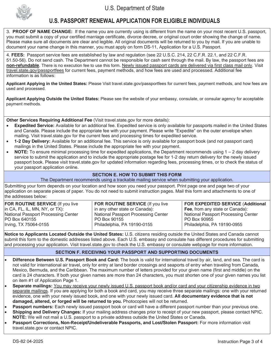 Form DS-82 (2025) U.S. Passport Renewal Application for Eligible Individuals — page 3 of 6