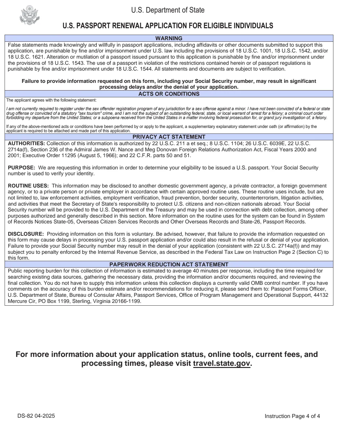 Form DS-82 (2025) U.S. Passport Renewal Application for Eligible Individuals — page 4 of 6