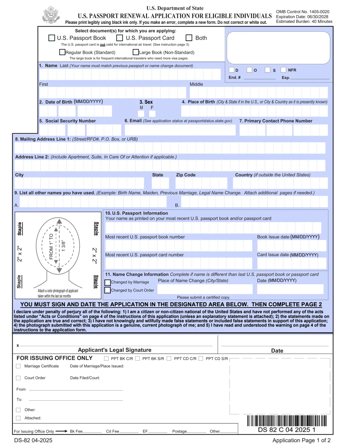 Form DS-82 (2025) U.S. Passport Renewal Application for Eligible Individuals — page 5 of 6