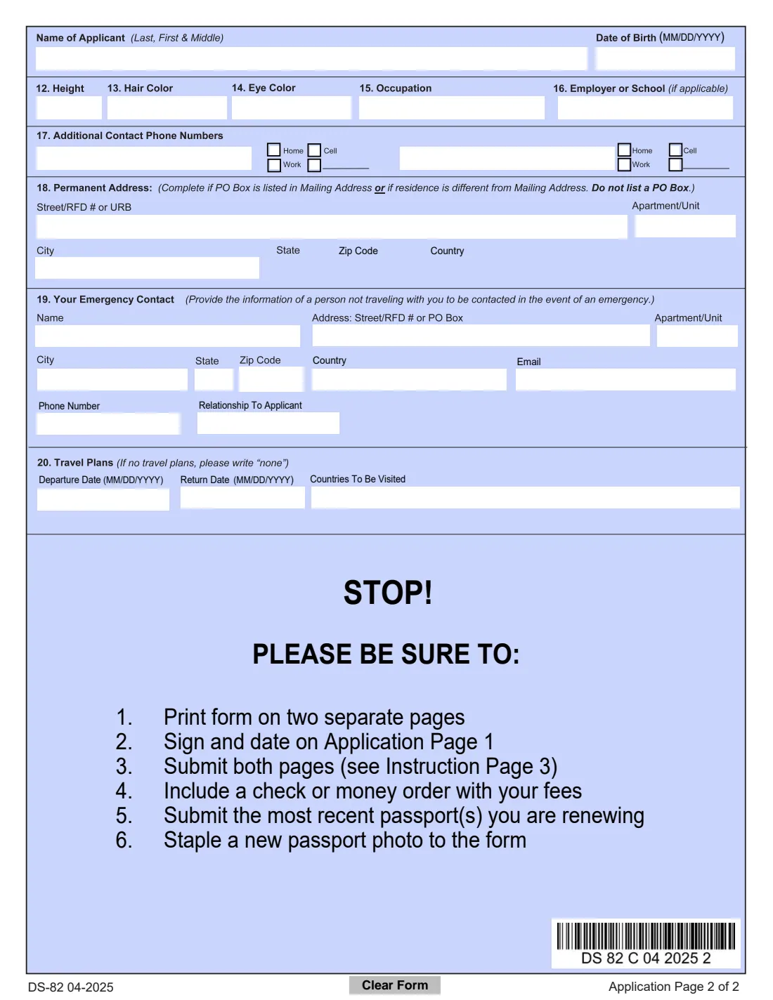 Form DS-82 (2025) U.S. Passport Renewal Application for Eligible Individuals — page 6 of 6