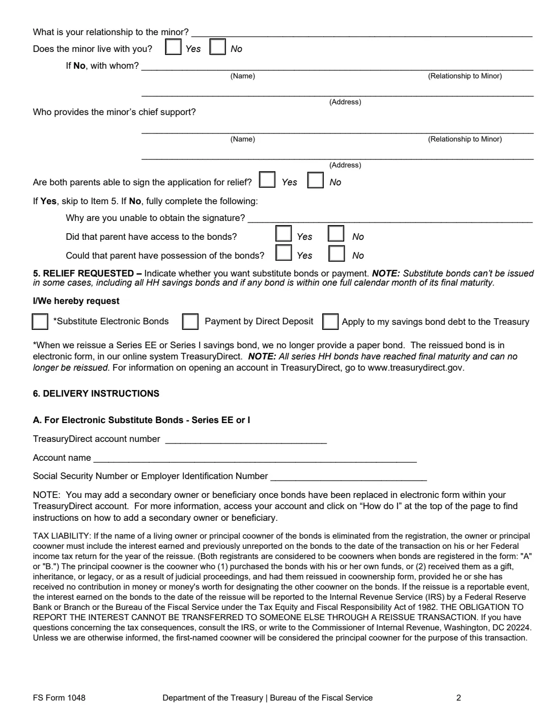 FS Form 1048 (2026) Claim for Lost, Stolen, or Destroyed United States Savings Bonds — page 2 of 6