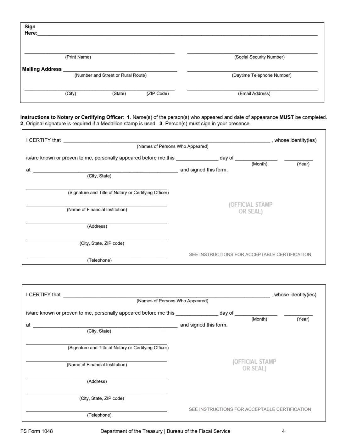FS Form 1048 (2026) Claim for Lost, Stolen, or Destroyed United States Savings Bonds — page 4 of 6