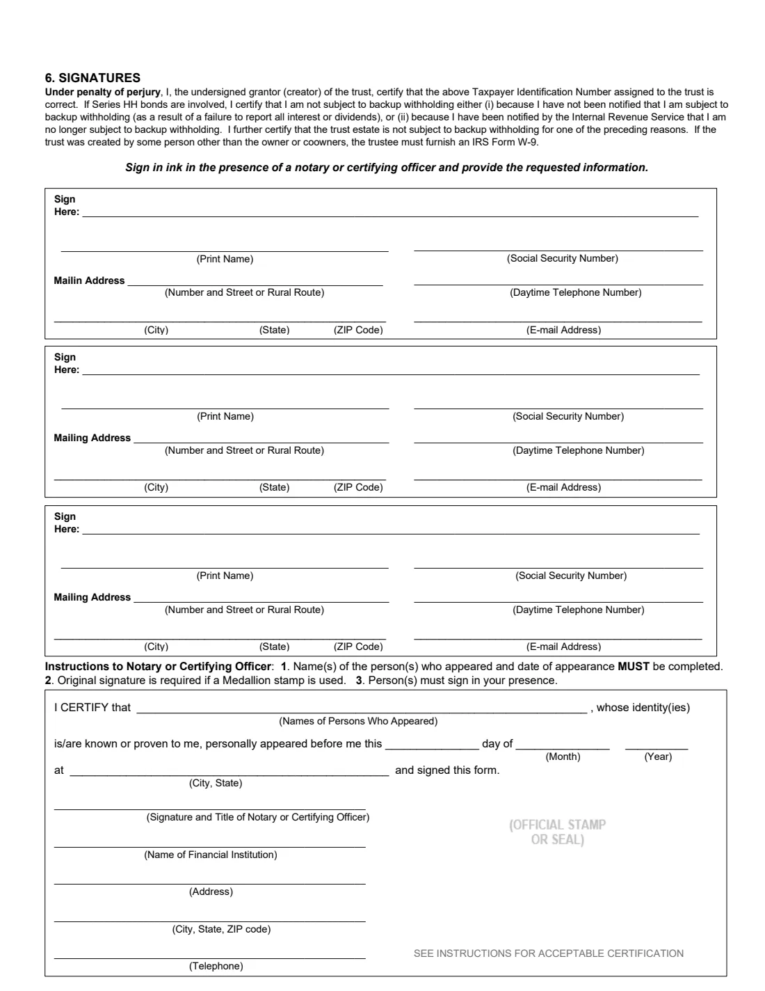 FS Form 1851 (2026) Request to Reissue United States Savings Bonds to a Personal Trust — page 3 of 5