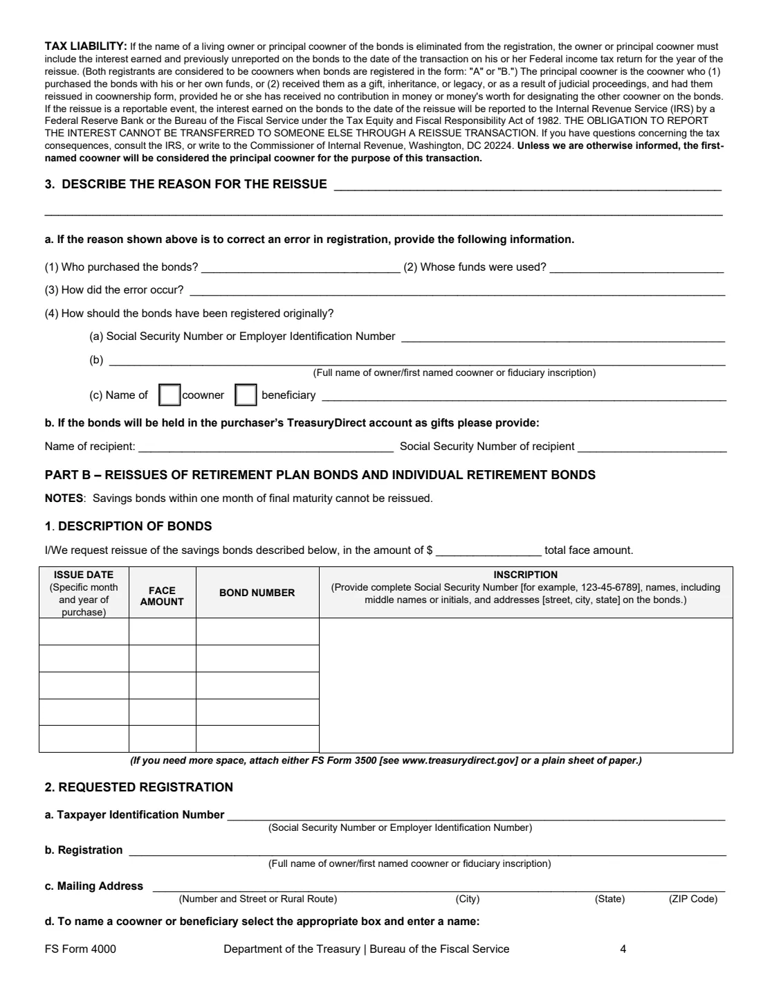 FS Form 4000 (2026) Request to Reissue United States Savings Bonds — page 4 of 9