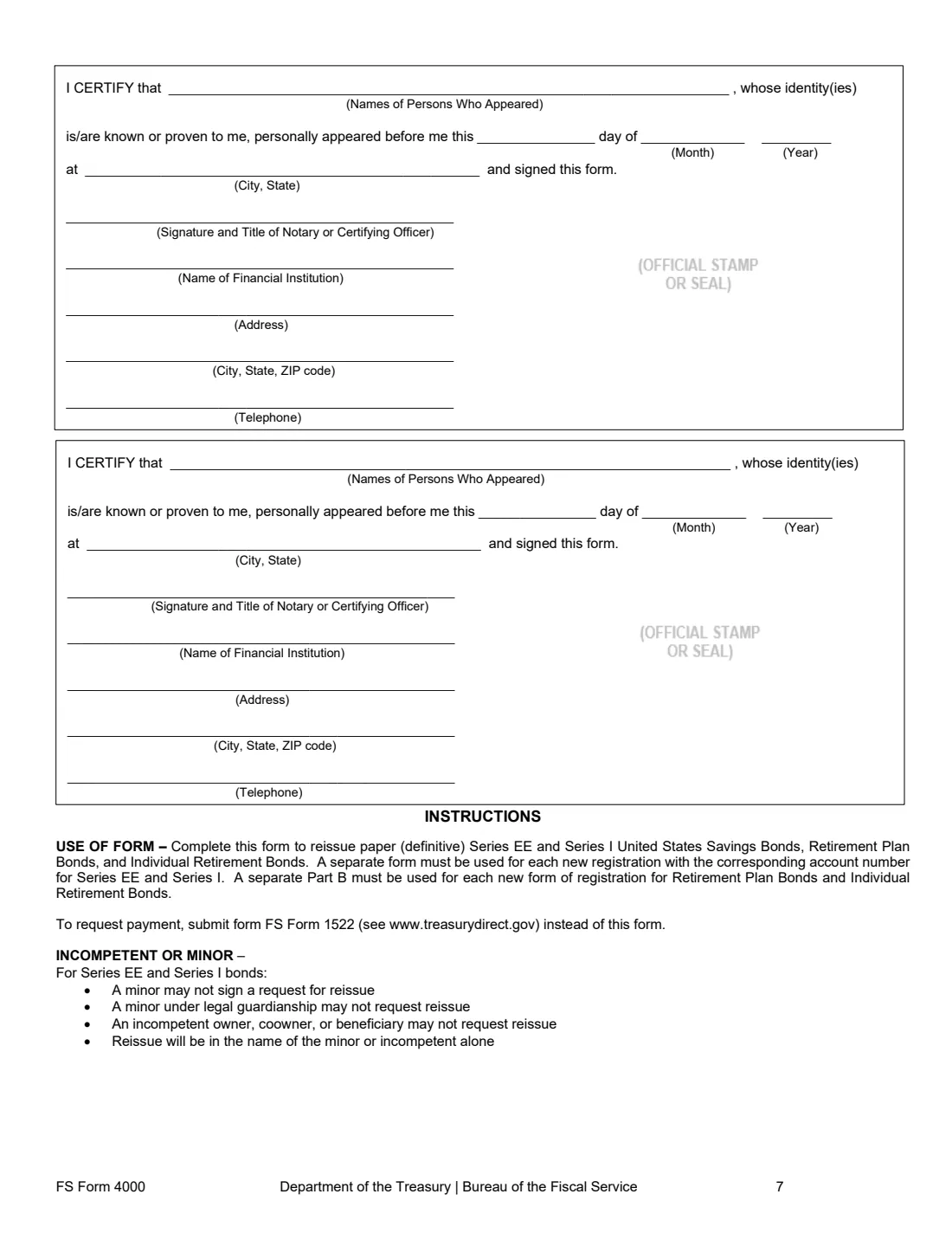 FS Form 4000 (2026) Request to Reissue United States Savings Bonds — page 7 of 9
