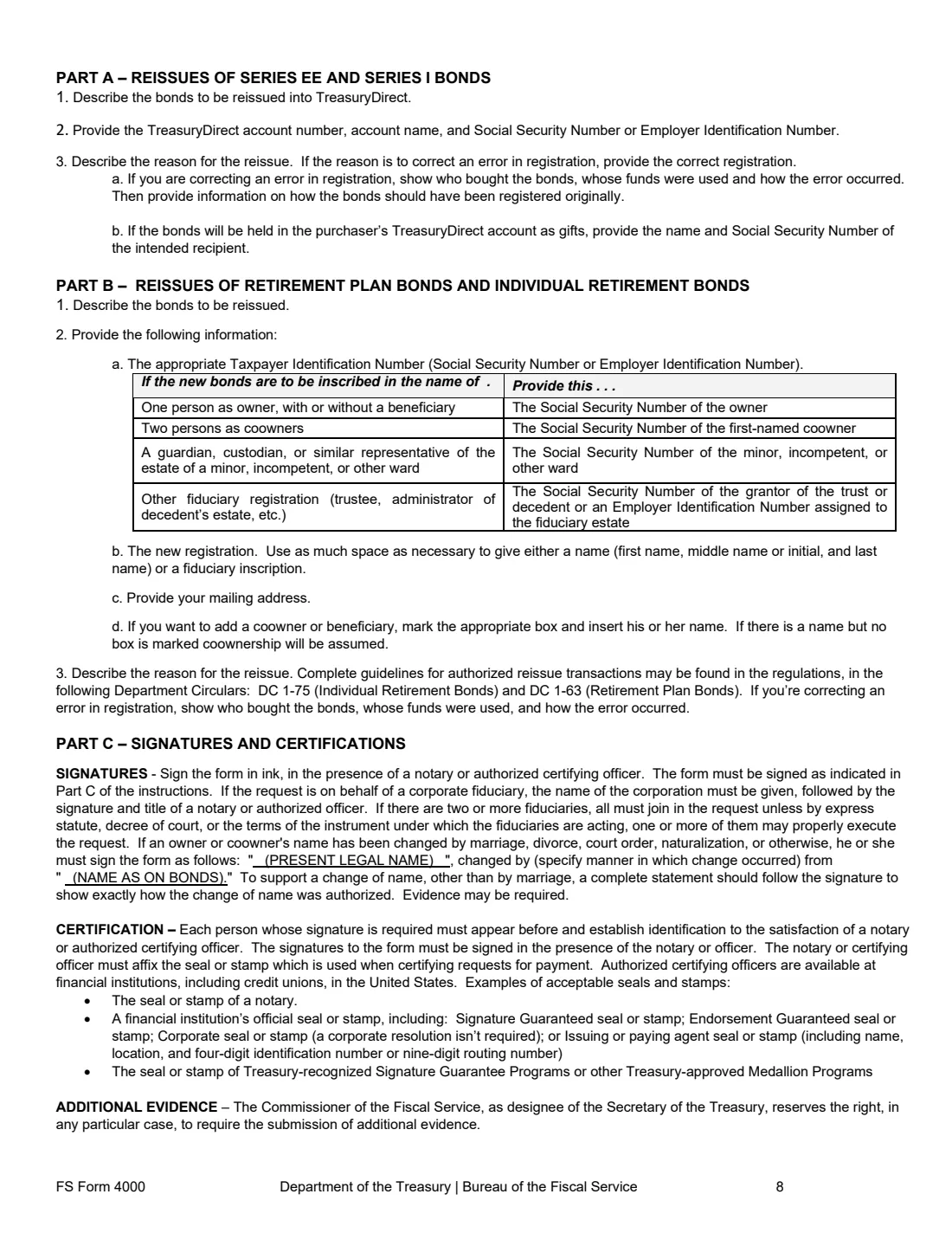 FS Form 4000 (2026) Request to Reissue United States Savings Bonds — page 8 of 9