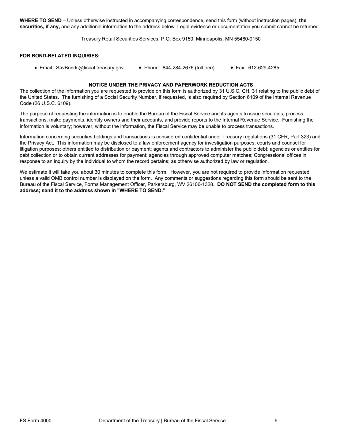 FS Form 4000 (2026) Request to Reissue United States Savings Bonds — page 9 of 9