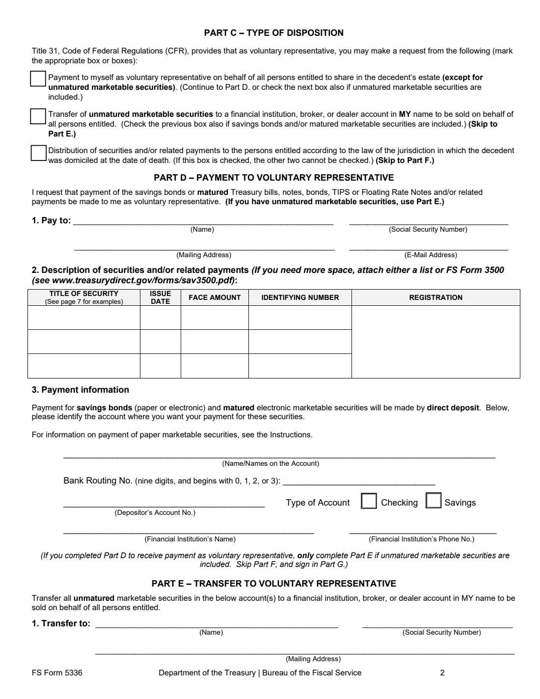 FS Form 5336 (2026) Disposition of Treasury Securities Belonging to a Decedent's Estate Being Settled Without Administration — page 2 of 8