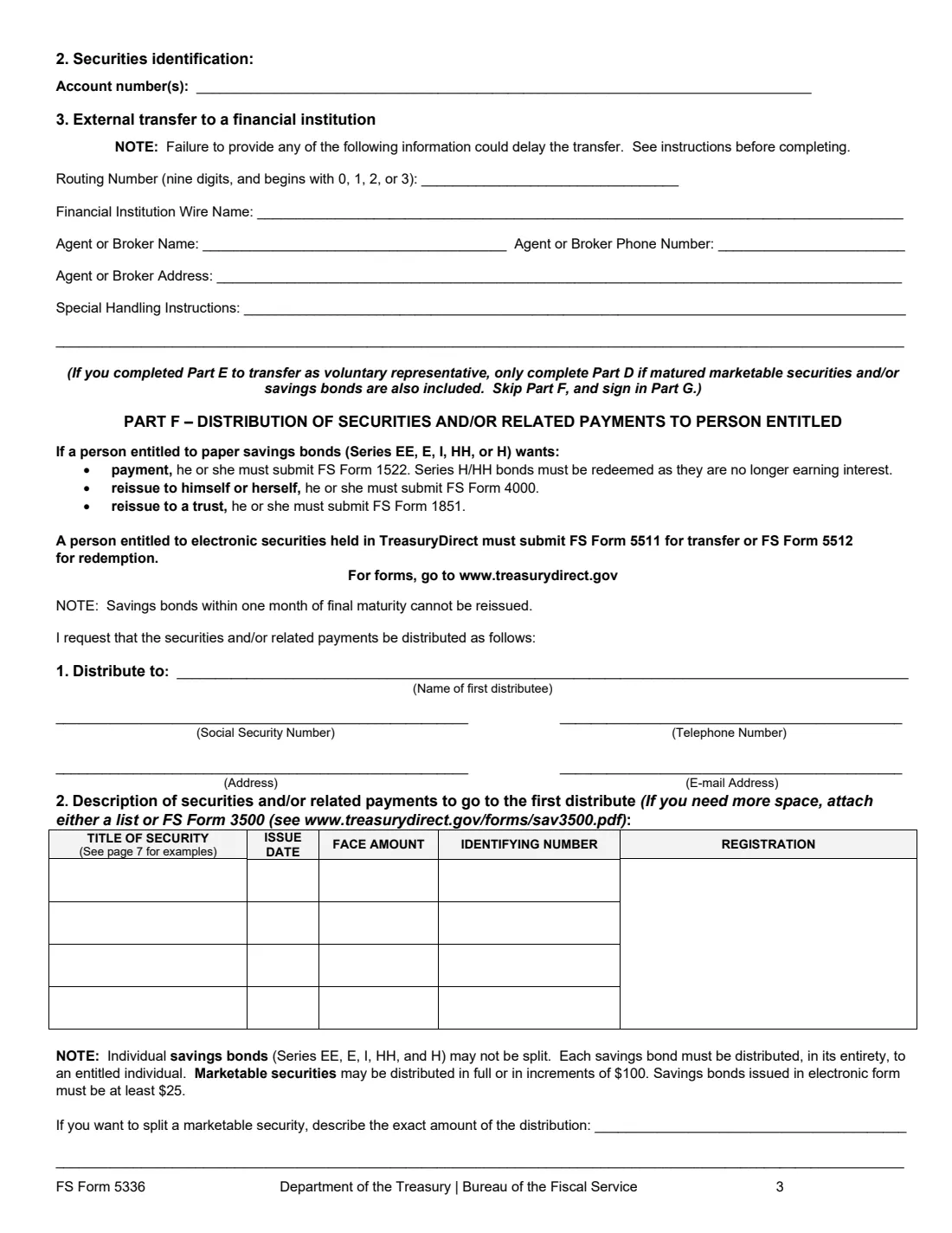 FS Form 5336 (2026) Disposition of Treasury Securities Belonging to a Decedent's Estate Being Settled Without Administration — page 3 of 8