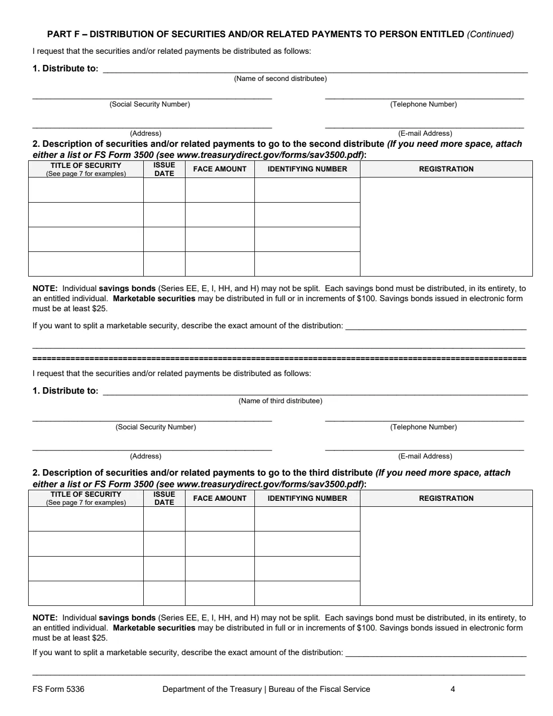 FS Form 5336 (2026) Disposition of Treasury Securities Belonging to a Decedent's Estate Being Settled Without Administration — page 4 of 8