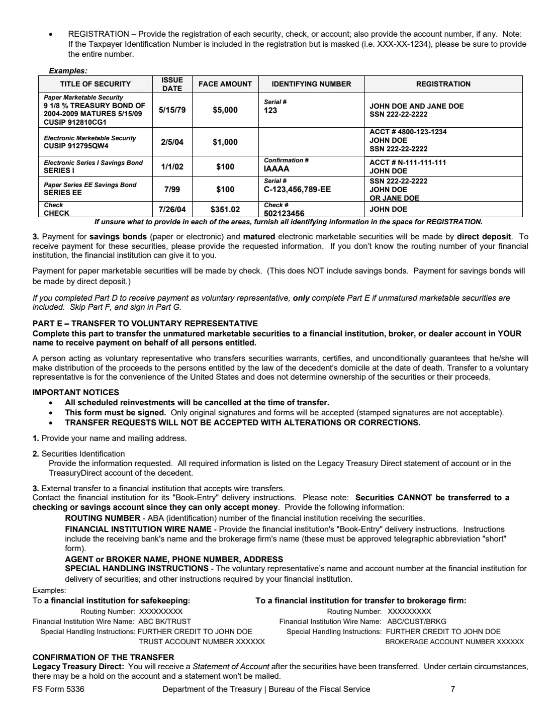 FS Form 5336 (2026) Disposition of Treasury Securities Belonging to a Decedent's Estate Being Settled Without Administration — page 7 of 8