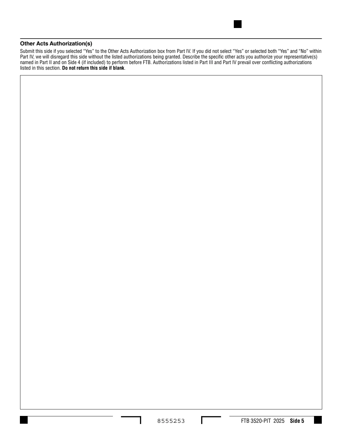 Form FTB 3520-PIT (2025) Individual or Fiduciary Power of Attorney Declaration (California) — page 5 of 5