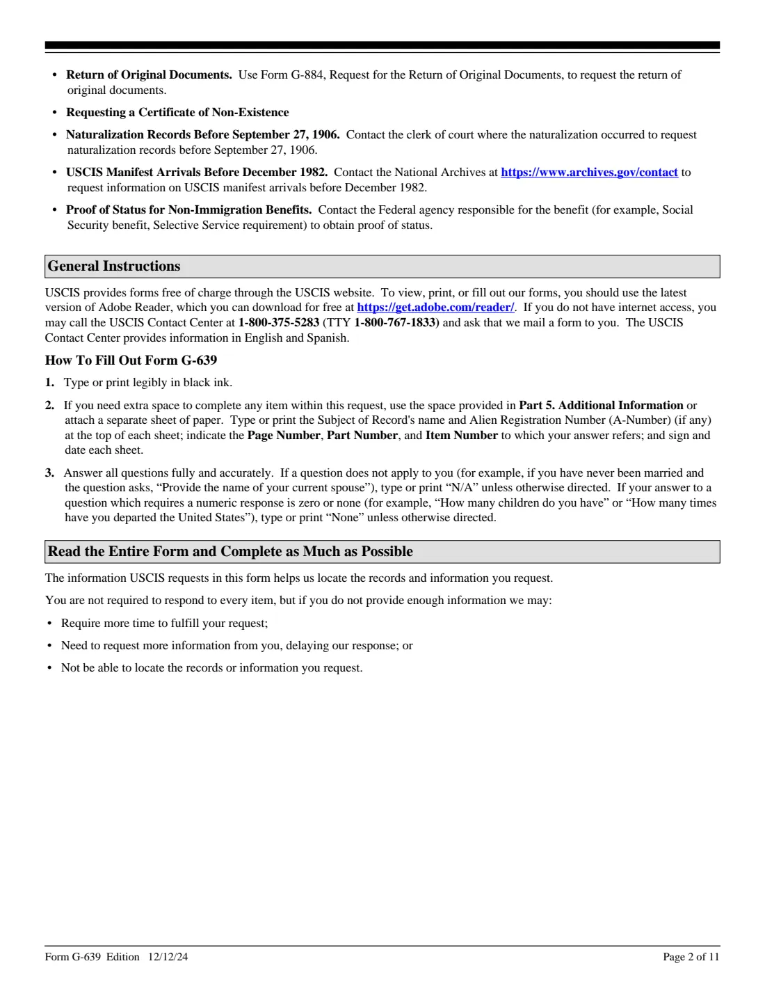 Form G-639 (2024) Freedom of Information/Privacy Act Request — page 2 of 11