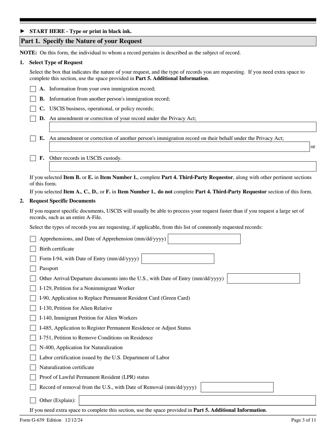 Form G-639 (2024) Freedom of Information/Privacy Act Request — page 3 of 11
