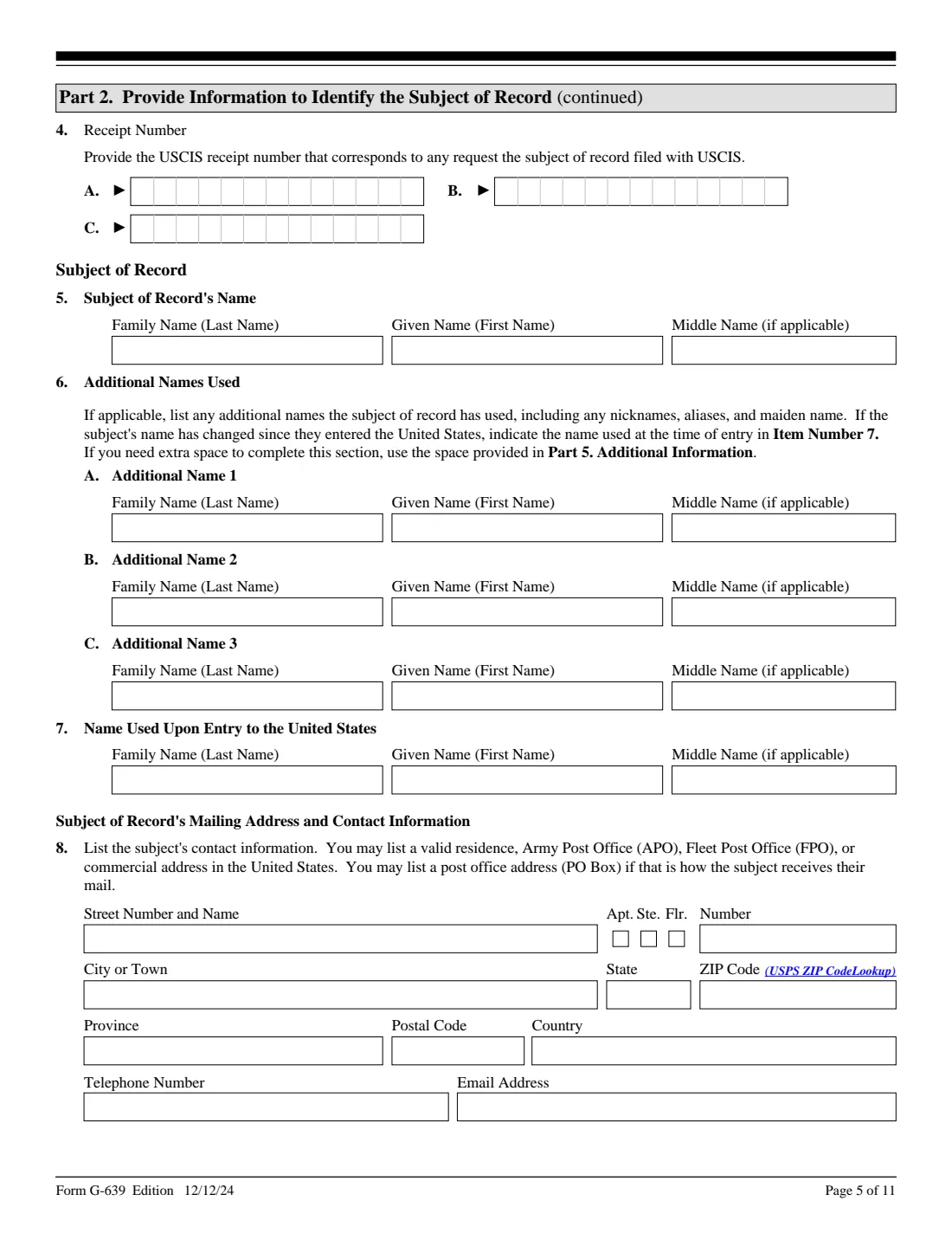 Form G-639 (2024) Freedom of Information/Privacy Act Request — page 5 of 11