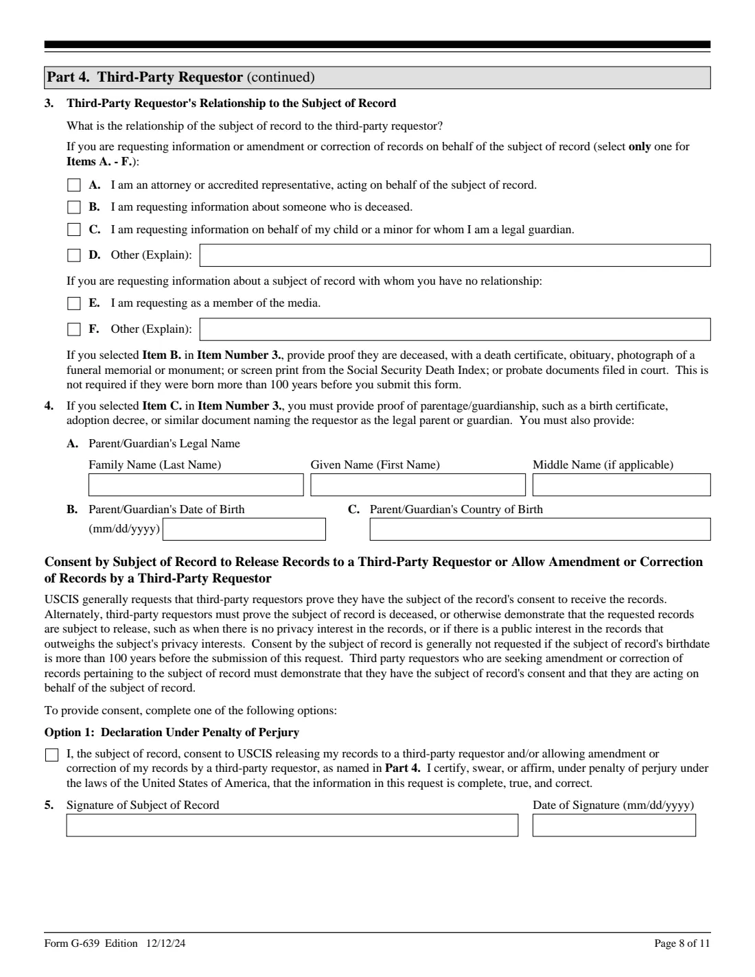 Form G-639 (2024) Freedom of Information/Privacy Act Request — page 8 of 11