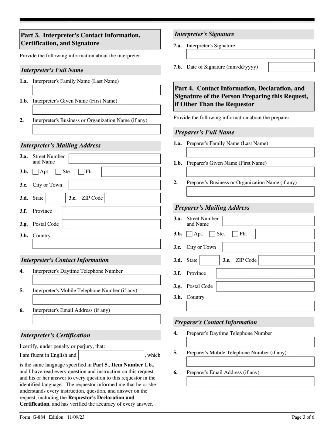 Form G-884 (2023) Request for the Return of Original Documents — page 3 of 6