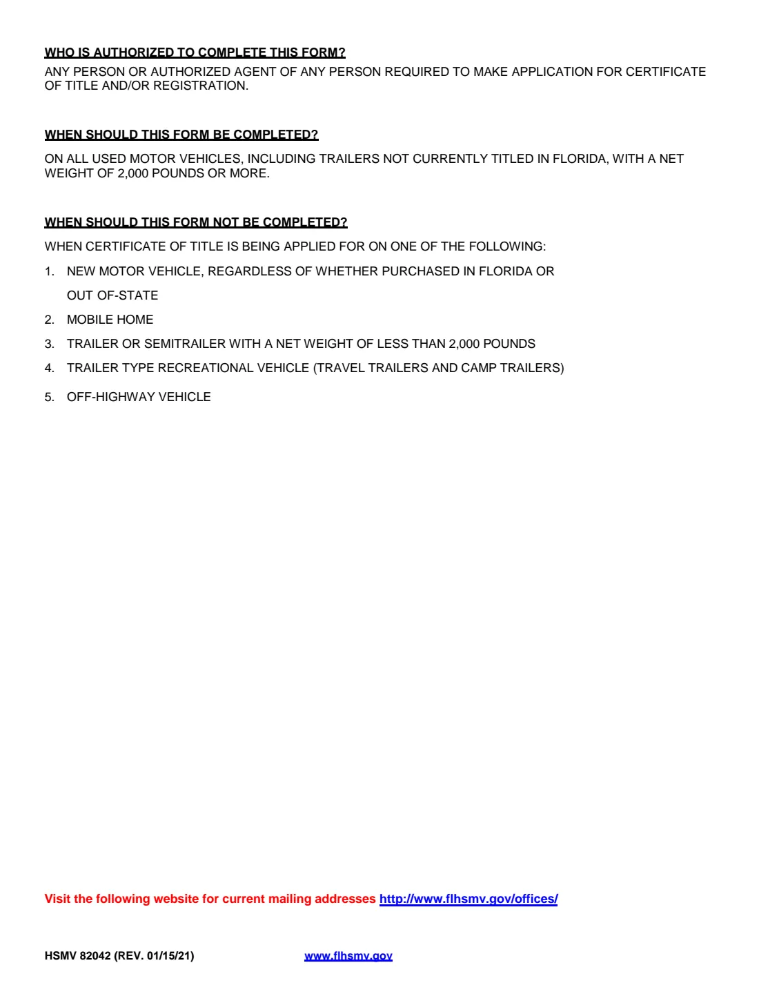 Form HSMV 82042 (2021) Vehicle Identification Number and Odometer Verification — page 2 of 2