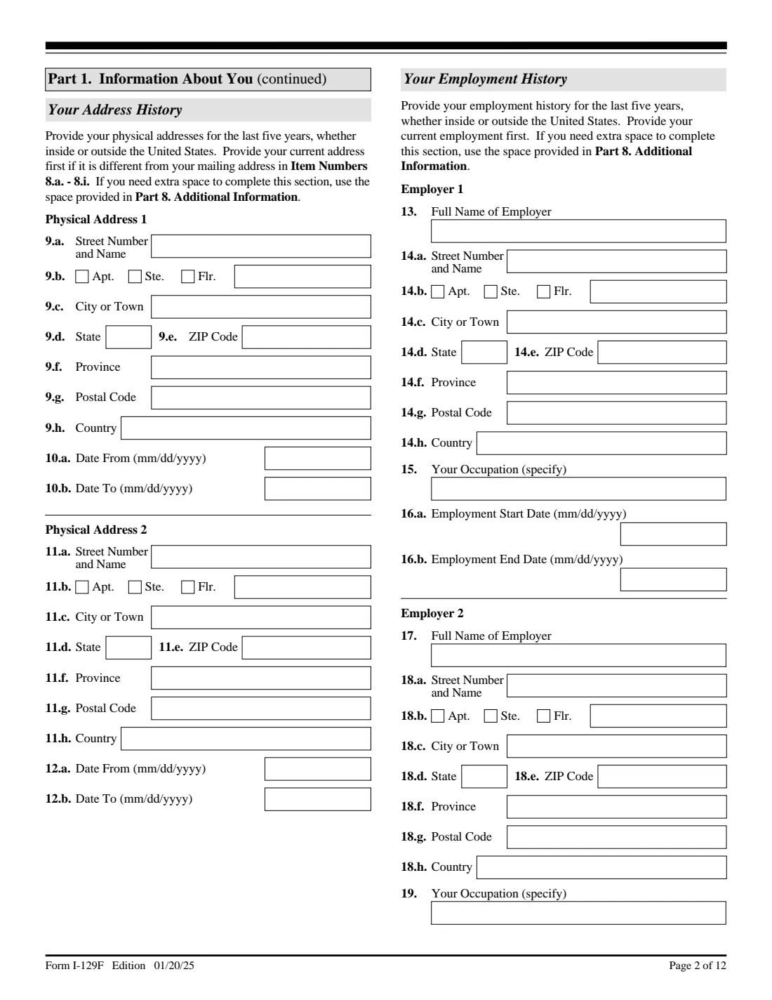 Form I-129F (2025) Petition for Alien Fiancé(e) — page 2 of 12