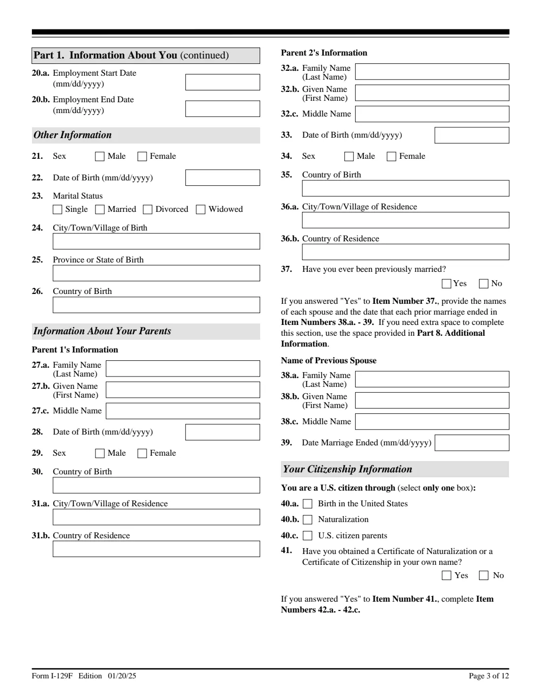 Form I-129F (2025) Petition for Alien Fiancé(e) — page 3 of 12