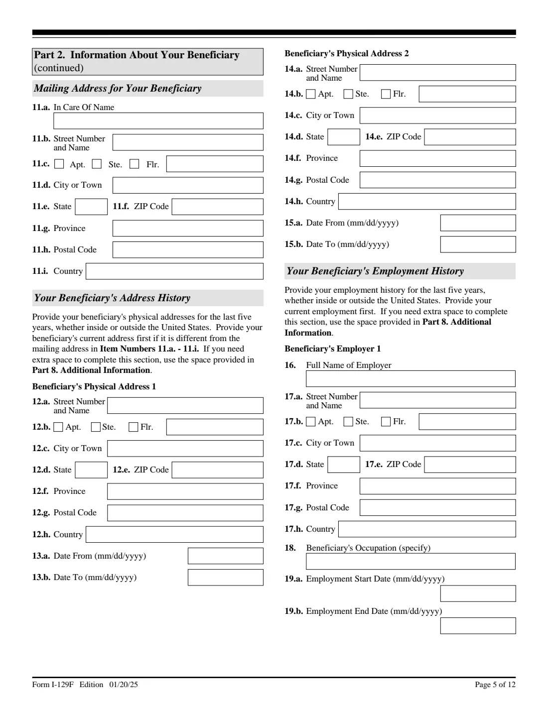 Form I-129F (2025) Petition for Alien Fiancé(e) — page 5 of 12