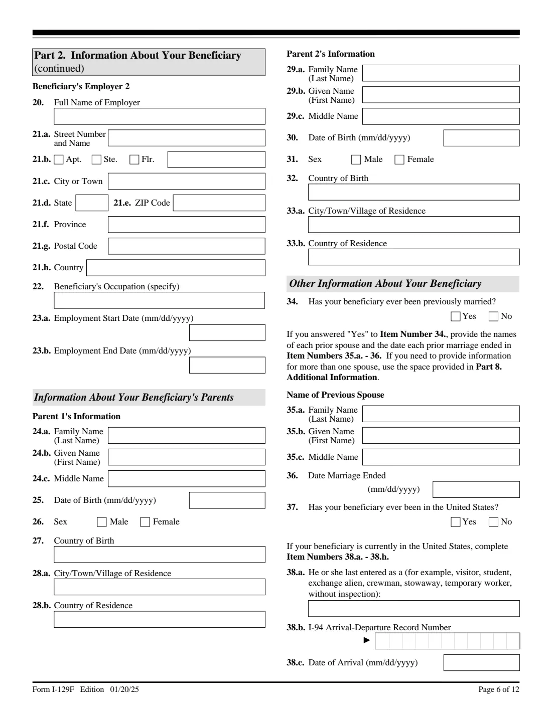 Form I-129F (2025) Petition for Alien Fiancé(e) — page 6 of 12