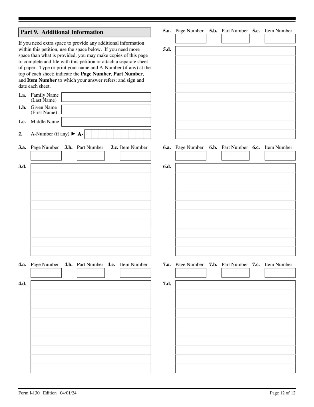 Form I-130 (2024) Petition for Alien Relative — page 12 of 12