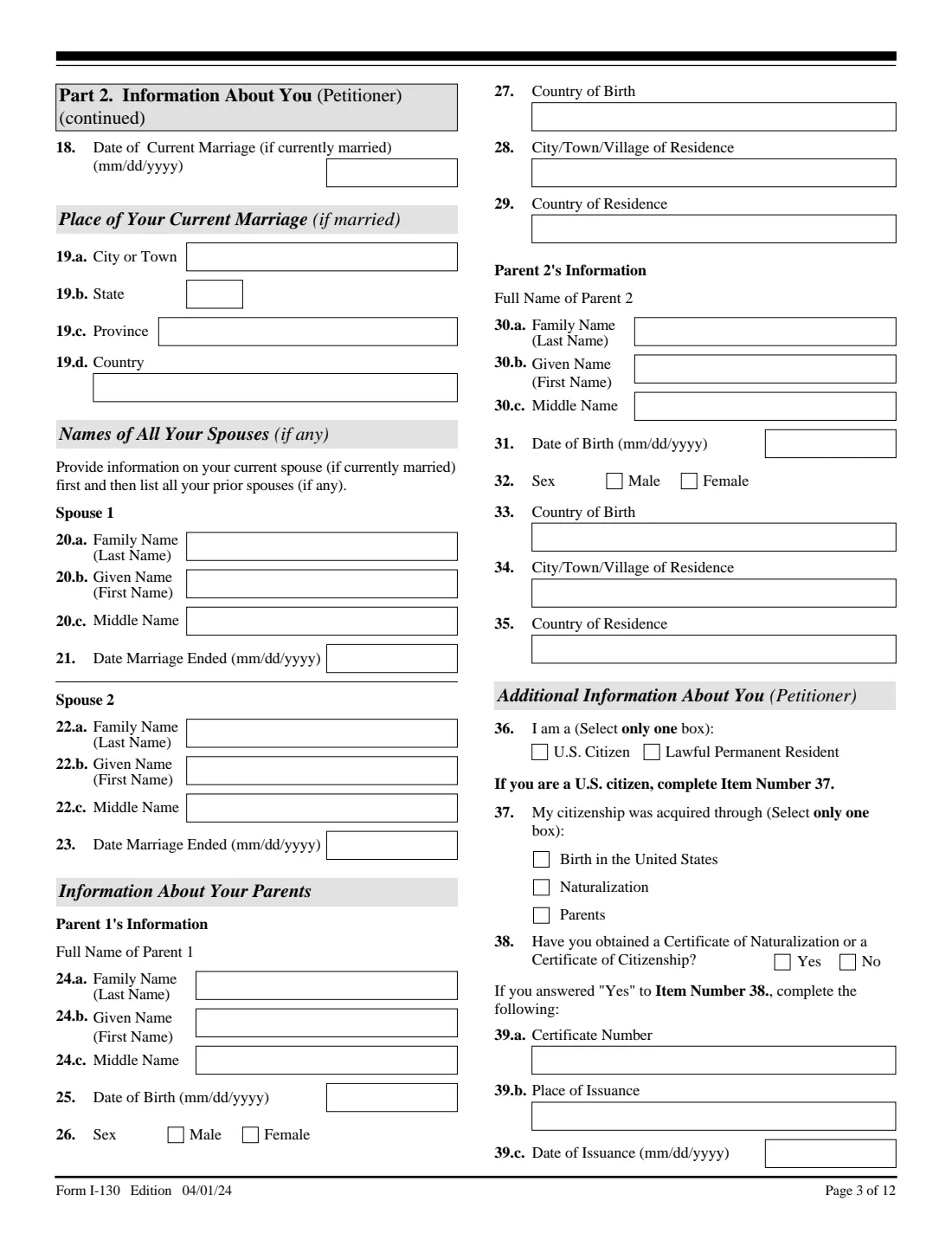 Form I-130 (2024) Petition for Alien Relative — page 3 of 12