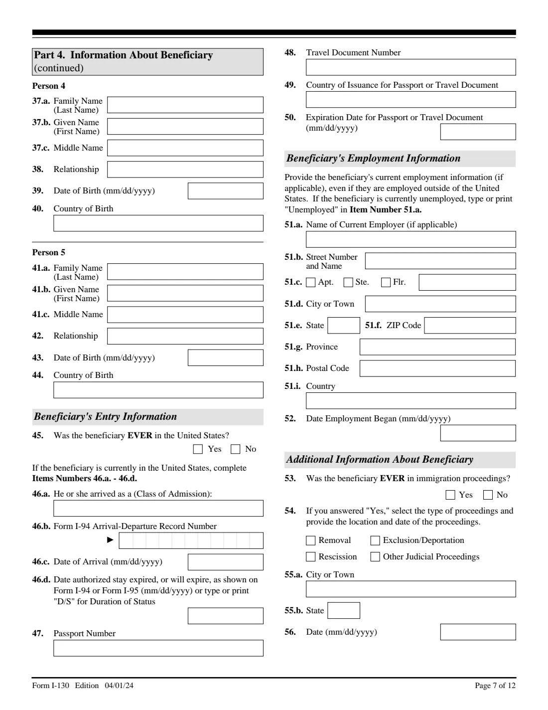 Form I-130 (2024) Petition for Alien Relative — page 7 of 12