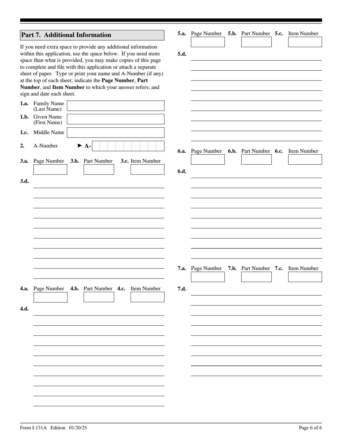 Form I-131A (2025) Application for Carrier Documentation — page 6 of 6