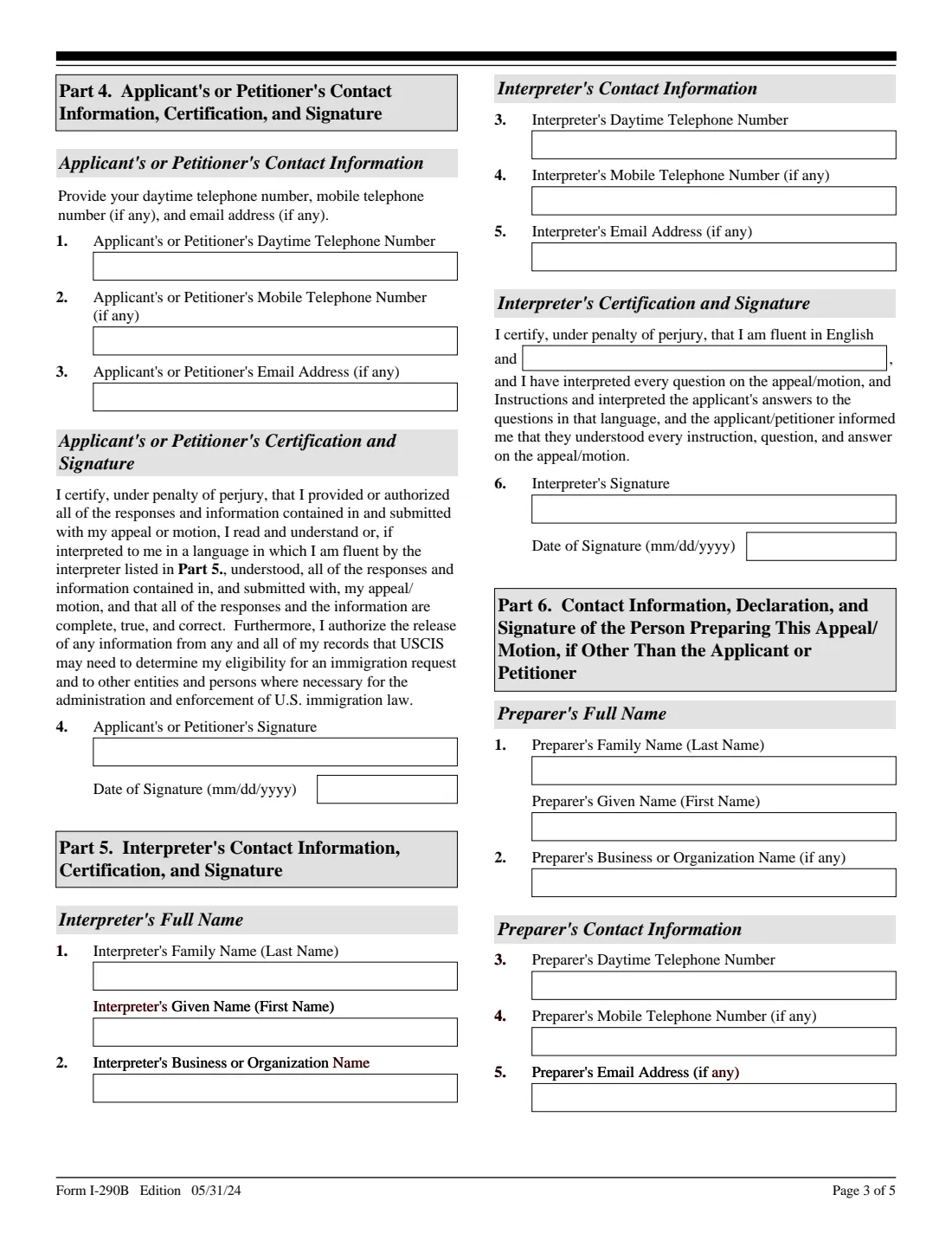Form I-290B (2024) Notice of Appeal or Motion — page 3 of 5